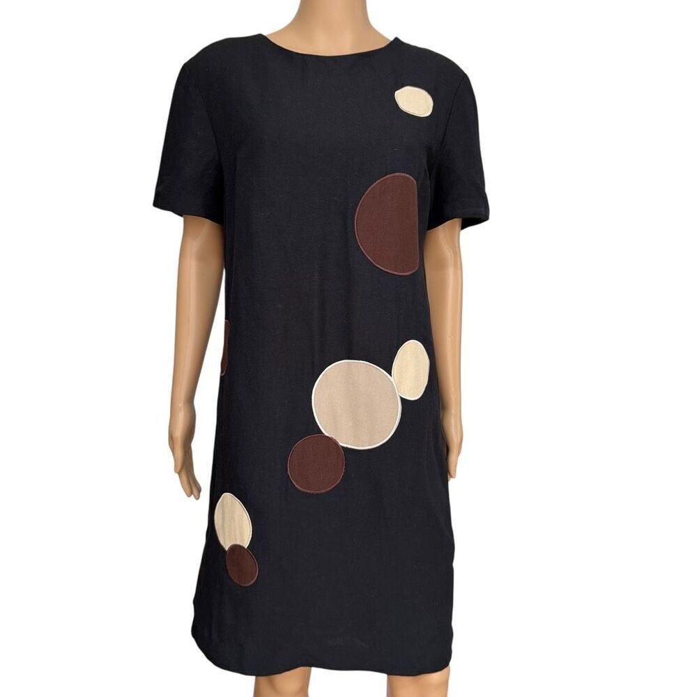 Evan-Picone vintage linen blend dress with polka dot appliqué size 12